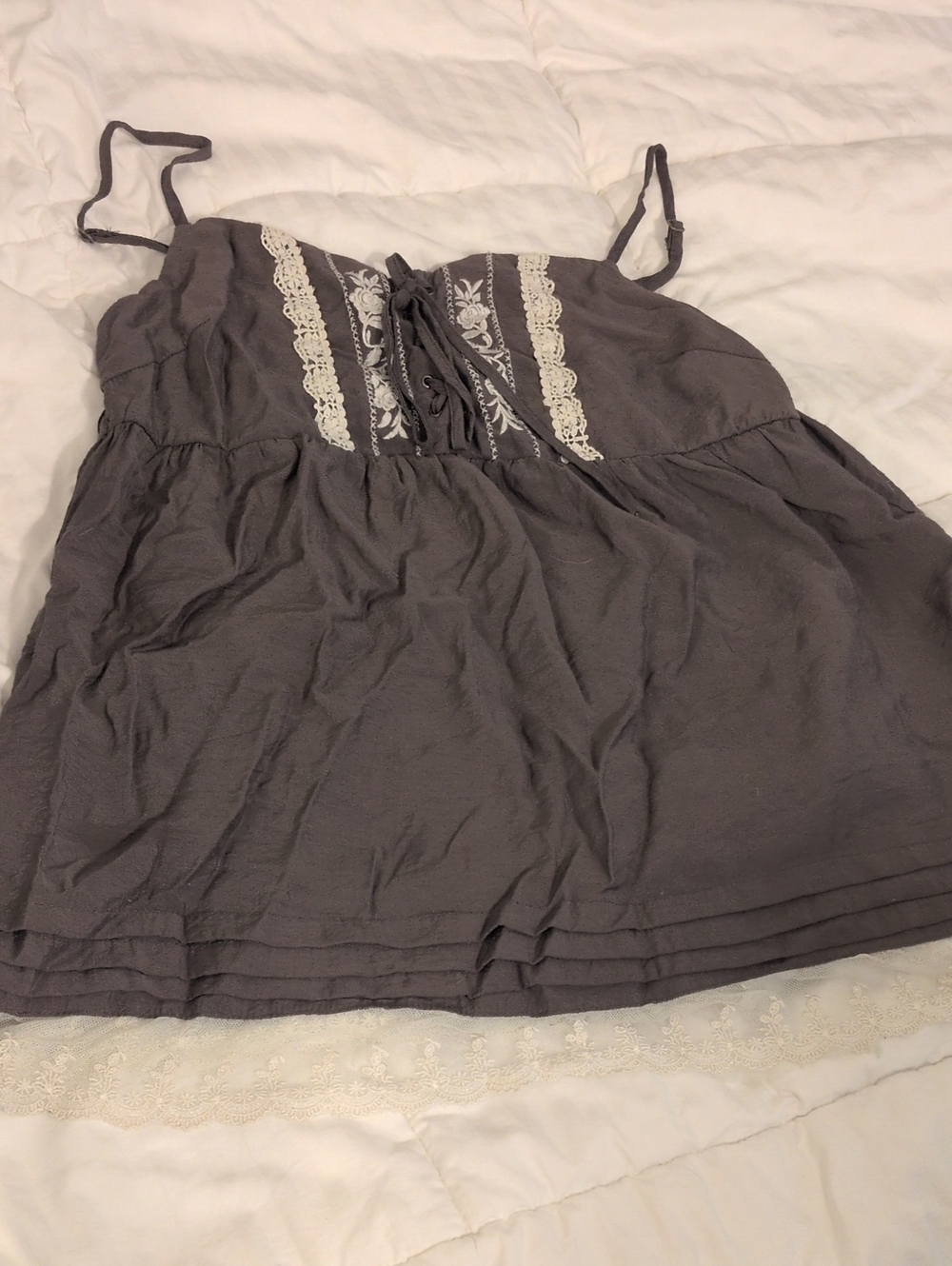 mine Gray Spaghetti-Strap Lace-Trim Cami